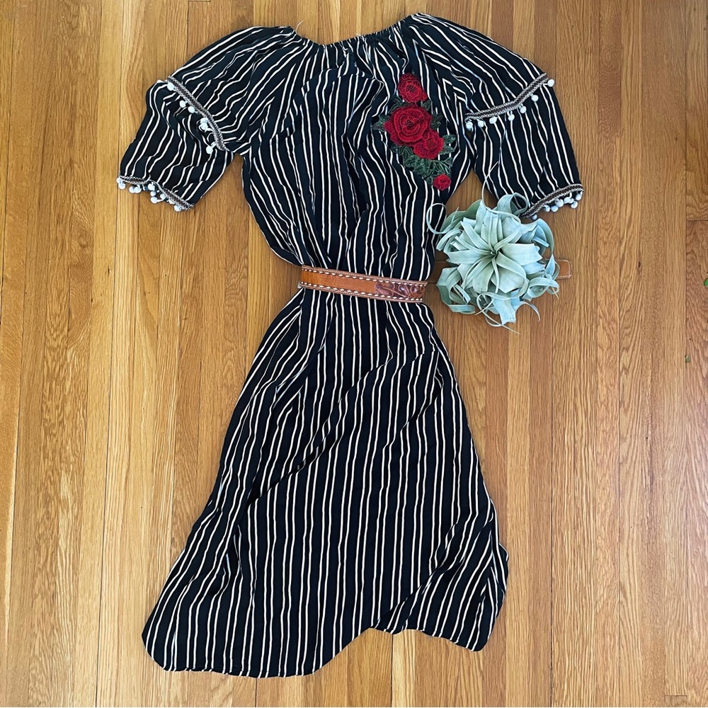Striped Maxi Dress with Flower Appliqué